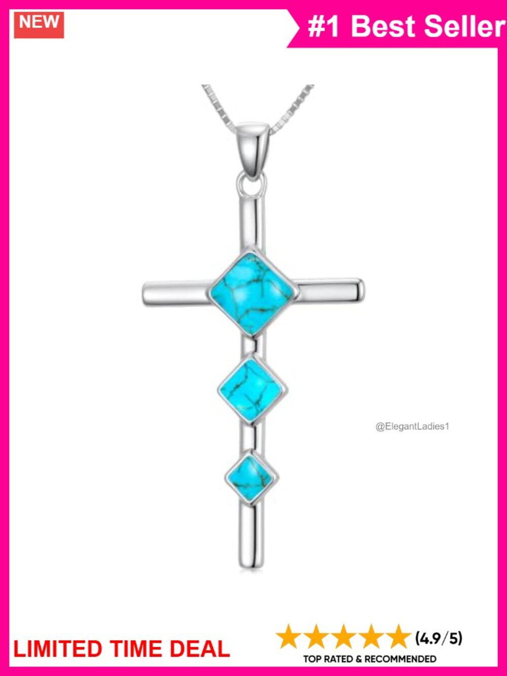 Sterling Silver Turquoise Cross Pendant Necklace Native American